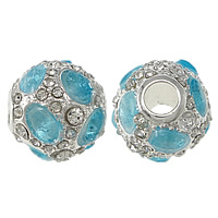 Perles en argent Cubic Zirconia, argent sterling 925, Rond, avec zircone cubique & grand trou, bleu, 12mm Environ 3mm, Vendu par PC
