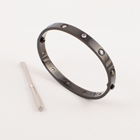 Stainless Steel Bangle, black ionic, with screwdriver & with rhinestone, 5mm Inner Approx Approx 8.6 Inch 