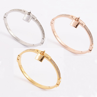 Stainless Steel Bangle, with Rhinestone Clay Pave, Lock, plated, with 180 pcs rhinestone 3mm, Inner Approx Approx 8.6 Inch 