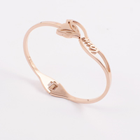 Stainless Steel Bangle, Fox, rose gold color plated, 3mm, Inner Approx Approx 8.6 Inch 