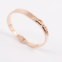 Stainless Steel Bangle, with Shell, Letter, rose gold color plated, 3mm, Inner Approx Approx 8.6 Inch 