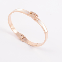Stainless Steel Bangle, with Shell, Letter C, rose gold color plated, 3mm, Inner Approx Approx 8.6 Inch 