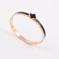 Stainless Steel Bangle, Flower, rose gold color plated, enamel, 3mm, Inner Approx Approx 8.6 Inch 