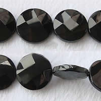 Natural Black Agate Beads, Flat Round & faceted, Grade AA Approx 15 Inch 