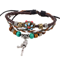 Cowhide Bracelet, with turquoise & Wood & Zinc Alloy, plated, braided & , 6mm Approx 8 Inch 