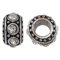 Edelstahl European Perlen, Rondell, ohne troll & mit Strass & Schwärzen, 7.5x10mm, Bohrung:ca. 5mm, verkauft von PC