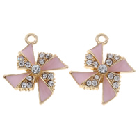 Zinc Alloy Enamel Pendants, Pinwheel, gold color plated, with rhinestone Approx 1mm 