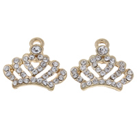 Zinc Alloy Crown Pendants, gold color plated, with rhinestone Approx 1mm 
