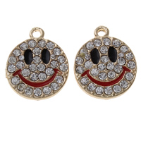 Zinc Alloy Rhinestone Pendants, Smiling Face, gold color plated, enamel & with rhinestone Approx 1mm 