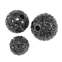 Rhinestone Zinc Alloy Beads, Round, plumbum black color plated & with rhinestone, nickel, lead & cadmium free 