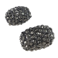 Rhinestone Zinc Alloy Beads, Oval, plumbum black color plated & with rhinestone, nickel, lead & cadmium free 