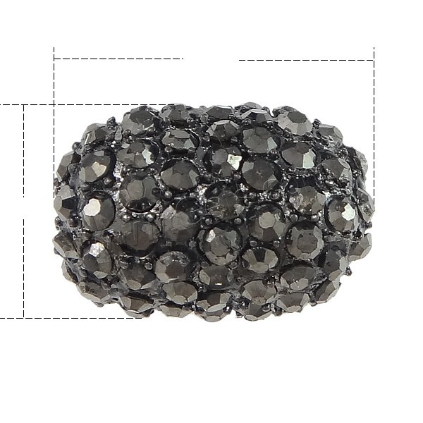 Rhinestone Zinc Alloy Beads, Oval, plumbum black color plated, different size for choice & with rhinestone, nickel, lead & cadmium free, Sold By PC