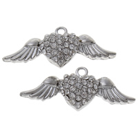 Zinc Alloy Heart Pendants, Winged Heart, platinum color plated, with rhinestone Approx 1mm 
