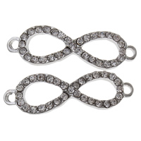 Rhinestone Zinc Alloy Connector, Infinity, platinum color plated, with rhinestone & 1/1 loop Approx 1mm 