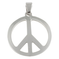 Colgante de acero inoxidable paz Logo, Logo de la paz, color original, 29x33x1mm, agujero:aproximado 3.5x8mm, Vendido por UD