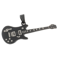 Нержавеющая сталь музыкальный инструмент и примечание кулон, нержавеющая сталь, гитара, черный покрытием отверстие:Приблизительно продается PC