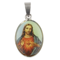 Acier inoxydable Saint pendentif, ovale plat, goutté d'époxy, bijoux Christian Environ Vendu par PC