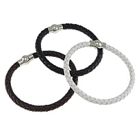 Cowhide Bracelets, brass magnetic clasp, platinum color plated 6mm, Inner Approx Approx 8.5 Inch 