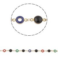 Handmade Brass Chain, Flat Round, enamel, multi-colored, nickel, lead & cadmium free  