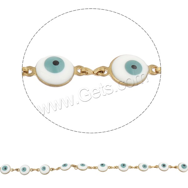 Evil Eye Jewelry Chains, Brass, Flat Round, plated, evil eye pattern & enamel, more colors for choice, nickel, lead & cadmium free, 13x8x2mm, Sold By m
