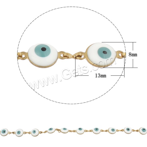 Evil Eye Jewelry Chains, Brass, Flat Round, plated, evil eye pattern & enamel, more colors for choice, nickel, lead & cadmium free, 13x8x2mm, Sold By m