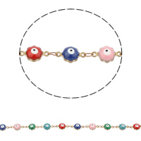 Evil Eye Jewelry Chains, Brass, Flower, evil eye pattern & enamel, multi-colored, nickel, lead & cadmium free 