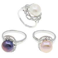 Cultured Freshwater Pearl Finger Ring, Brass, with pearl, platinum color plated, mixed, nickel, lead & cadmium free, 10-11mm -  US Ring 