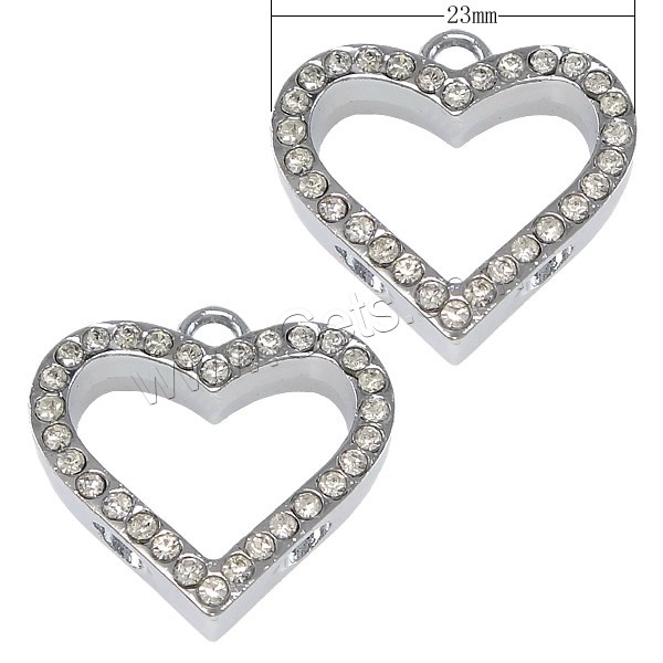 Zinc Alloy Heart Pendants, plated, with rhinestone, more colors for choice, nickel, lead & cadmium free, 23x23x5.5mm, Hole:Approx 2.5mm, Sold By PC