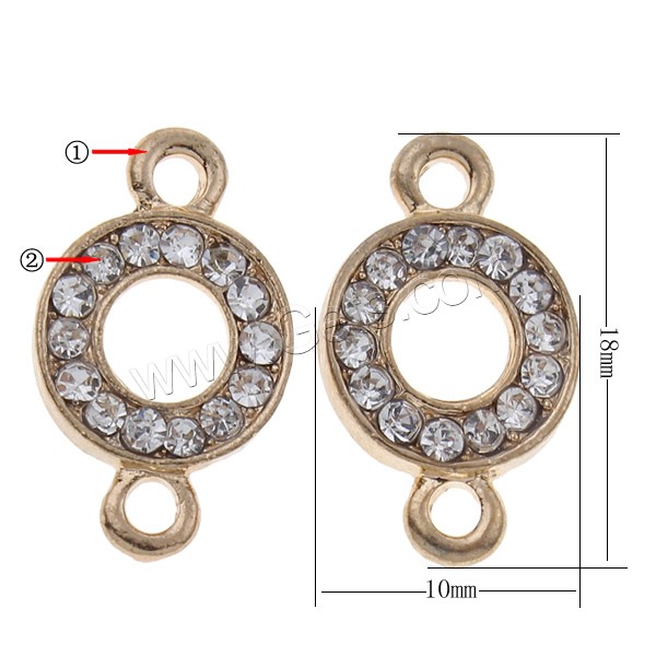Rhinestone Zinc Alloy Connector, Donut, plated, with rhinestone & 1/1 loop, more colors for choice, 10x18x2mm, Hole:Approx 1mm, Sold By PC