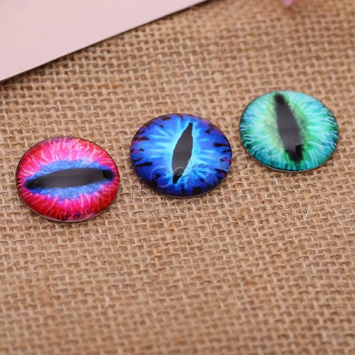Time Gem Cabochon, Glass, Flat Round, with eye pattern & time gem jewelry & mixed pattern & DIY & different size for choice & flat back & decal, 500PCs/Lot, Sold By Lot