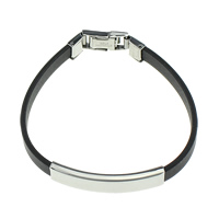 Silicone Stainless Steel Bracelets, with Silicone, black 7mm Approx 8 Inch 