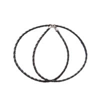 Пу шнур ожерелье, Искусственная кожа, чистое серебро Замок-карабин, черный, 3mm, длина:18 дюймовый, продается Strand
