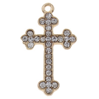 Zinc Alloy Cross Pendants, fleur-de-lis cross, gold color plated, with rhinestone Approx 1mm 