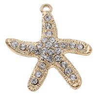 Zinc Alloy Animal Pendants, Starfish, gold color plated, with rhinestone Approx 1.5mm 