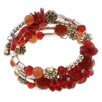 Memory Wire Bracelet, Red Agate, with Crystal & Copper Coated Plastic & Zinc Alloy, plated  & faceted 12mm Approx 7.5 Inch 