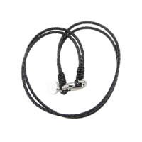Теплые шнур ожерелья, Шнур из натуральной кожи, нержавеющая сталь 316 Замок-карабин, чёрный, 3mm, длина:Приблизительно 18 дюймовый, продается Strand