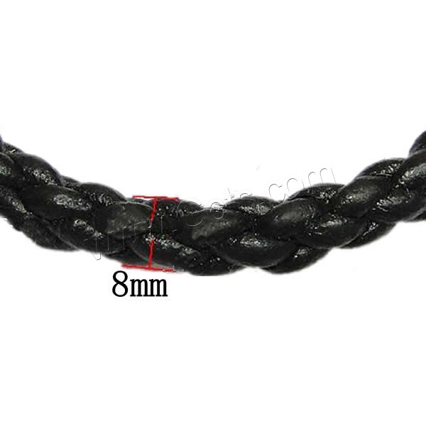 Bracelets de cuir de vachette, cuir de peau de vache, acier inoxydable 316 Fermoir baïonnette, longueur différente pour le choix, noire, 8mm, Vendu par brin