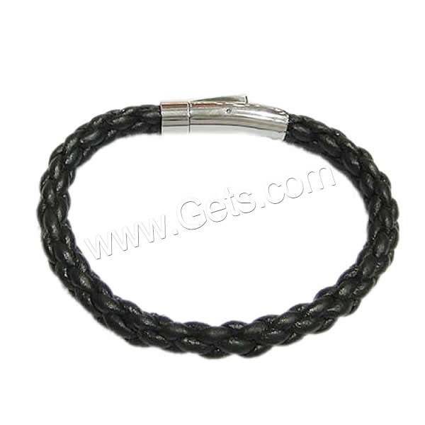 Bracelets de cuir de vachette, cuir de peau de vache, acier inoxydable 316 Fermoir baïonnette, longueur différente pour le choix, noire, 8mm, Vendu par brin