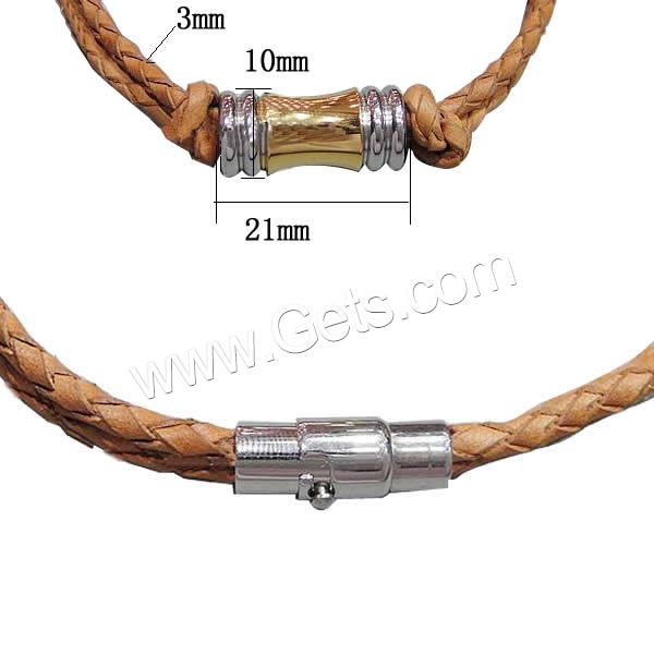 Rindsleder-Armbänder, Kuhhaut, mit 316 Edelstahl, unterschiedliche Länge der Wahl, keine, 21x10mm, 3mm, verkauft von Strang