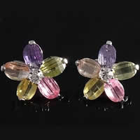 Zircon cubique (CZ) Stud Earring, laiton, fleur, Placage de couleur platine, avec zircone cubique & facettes Vendu par paire