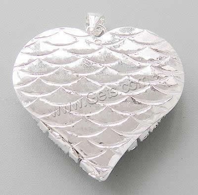 Brass Heart Pendants, plated, with rhinestone, more colors for choice, 36x32x8mm, Hole:Approx 6x4mm, 100PCs/Bag, Sold By Bag