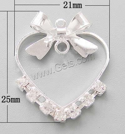 Brass Heart Pendants, plated, with rhinestone, more colors for choice, 25x21x4.5mm, Hole:Approx 2mm, 100PCs/Bag, Sold By Bag