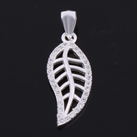 Cubic Zirconia Micro Pave Sterling Silver Pendant, 925 Sterling Silver, Leaf, plated, micro pave 37 pcs cubic zirconia & hollow Approx 