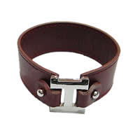 Bracelets de cuir de vachette, cuir de peau de vache, acier inoxydable 316 fermoir, brun rougeâtre, 25mm, Vendu par brin