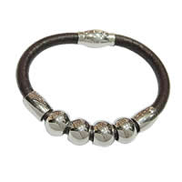 Cowhide Bracelets, with 316 Stainless Steel, brown, 6mm  
