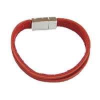Cowhide Bracelets, 316 stainless steel clasp, red, 4mm 