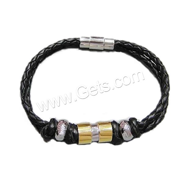 Bracelets de cuir de vachette, cuir de peau de vache, avec Acier inoxydable 316, longueur différente pour le choix, plus de couleurs à choisir, 15x9.5mm, 10x5mm, 3mm, Vendu par brin