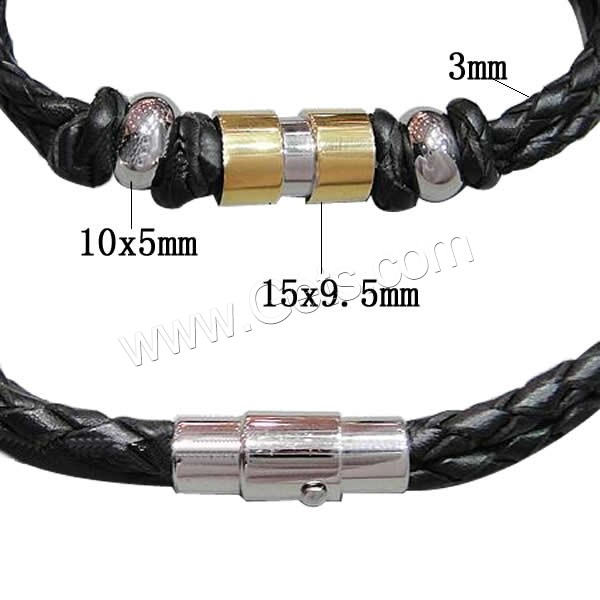 Rindsleder-Armbänder, Kuhhaut, mit 316 Edelstahl, unterschiedliche Länge der Wahl, keine, 15x9.5mm, 10x5mm, 3mm, verkauft von Strang