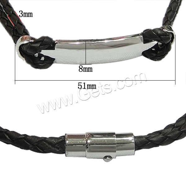 Cowhide Bracelets, with 316 Stainless Steel, more colors for choice, 51x8mm, 3mm, Sold By Strand