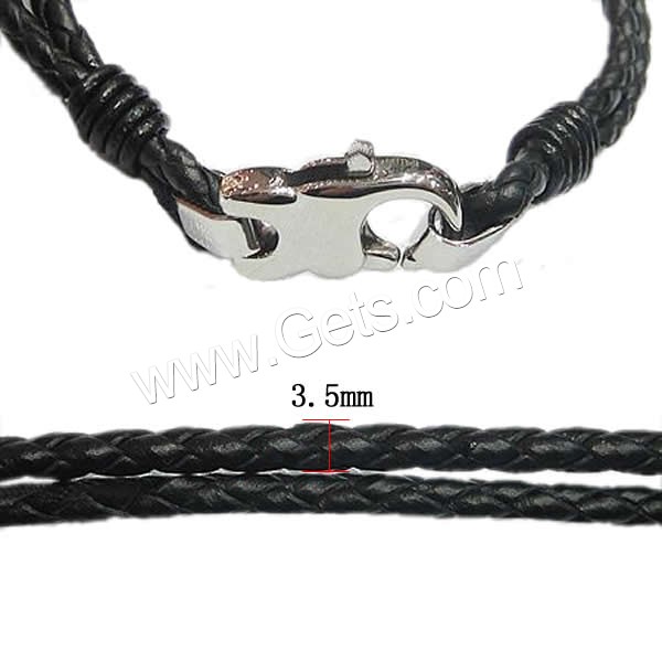 Bracelets de cuir de vachette, cuir de peau de vache, acier inoxydable 316 fermoir homard, longueur différente pour le choix & 2 fils, plus de couleurs à choisir, 3.5mm, Vendu par brin